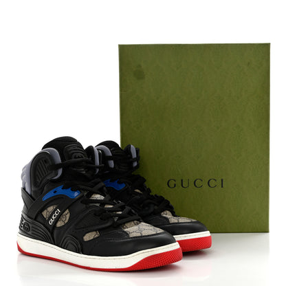 Gucci Demetra GG Supreme Monogram Mens Basket High Top Sneakers 10 Black Beige Ebony Grey 9 of 9