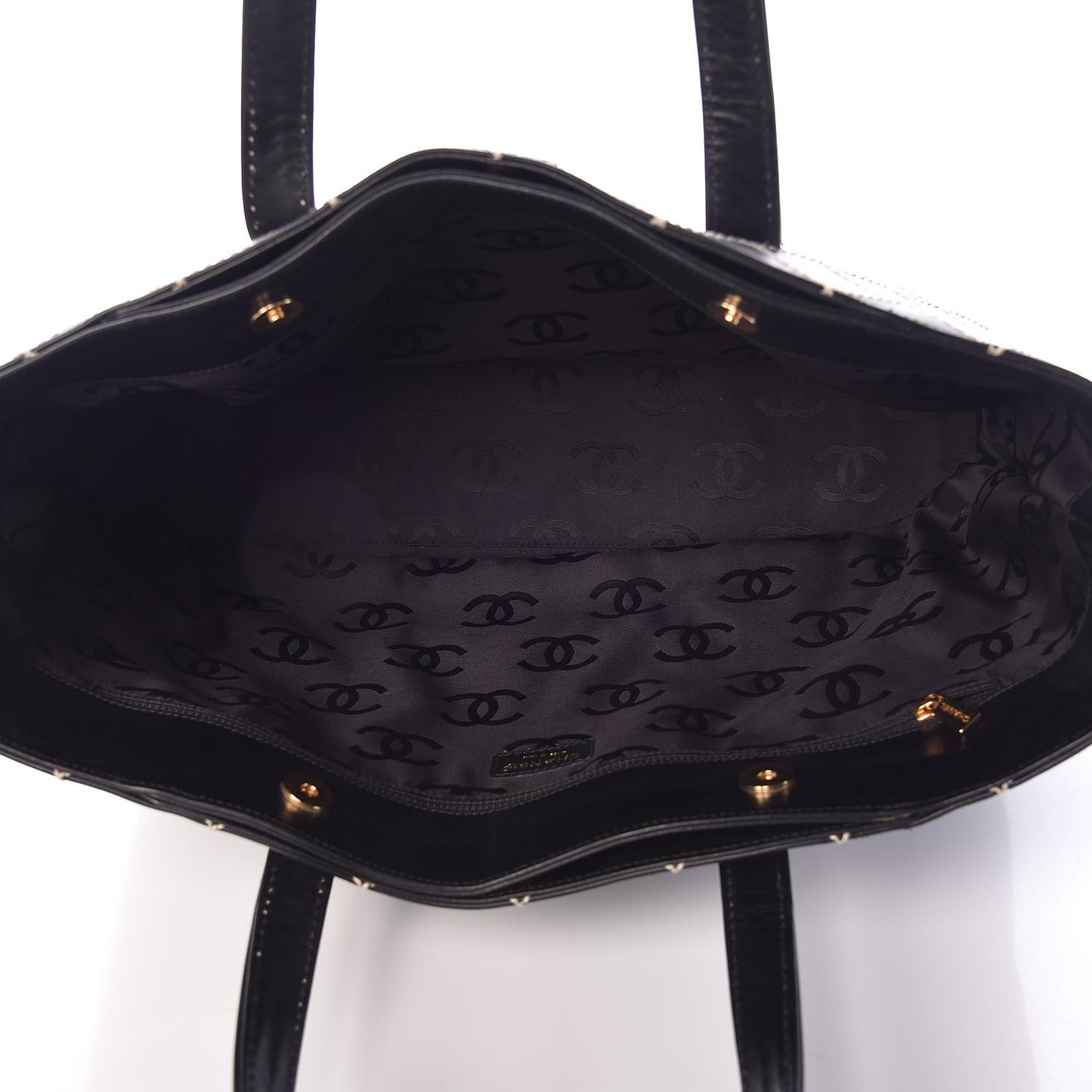 Calfskin Contrast Stitch Surpique Tote Black