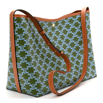 Celine Triomphe Canvas Calfskin Soft Shopper Tote Light Kaki Sky Blue 4 of 11