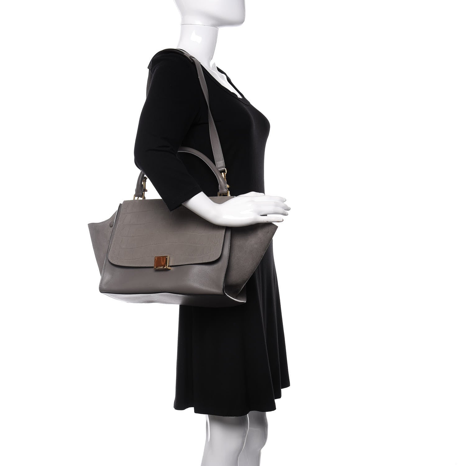 Celine Crocodile Embossed Nubuck Medium Trapeze Grey 2 of 9