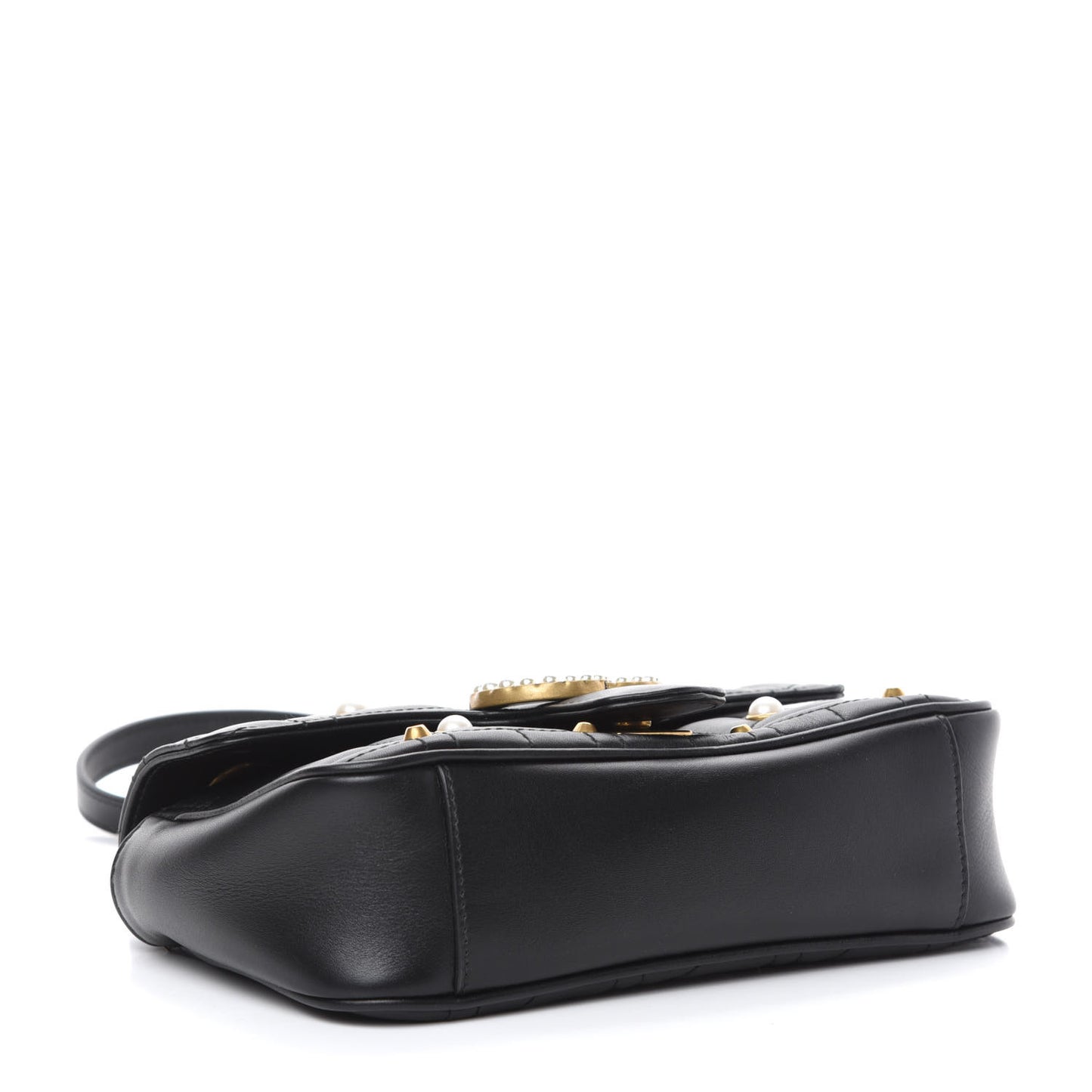 Calfskin Matelasse Studded Mini Pearly GG Marmont Shoulder Bag Black