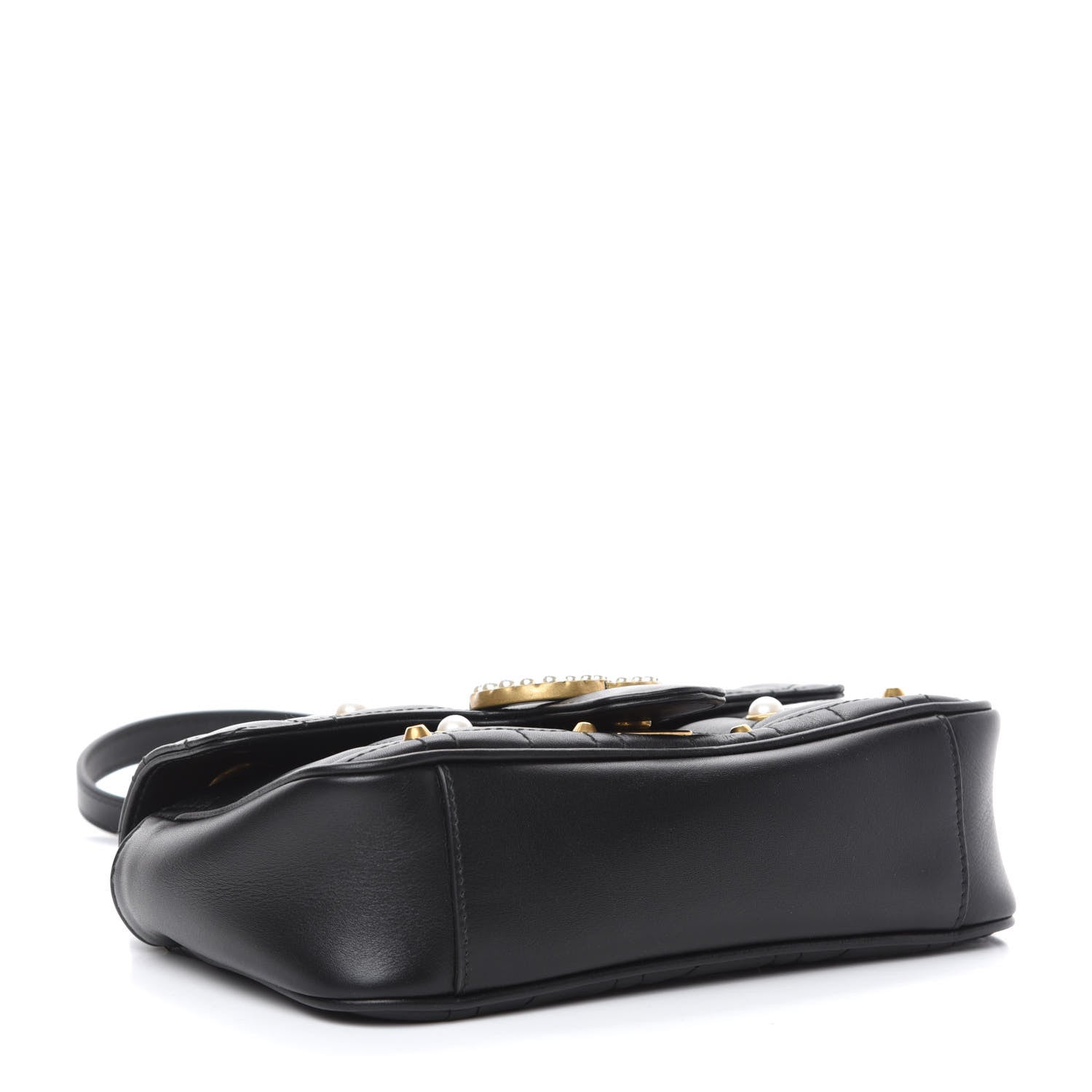 Gucci Calfskin Matelasse Studded Mini Pearly GG Marmont Shoulder Bag Black 4 of 11