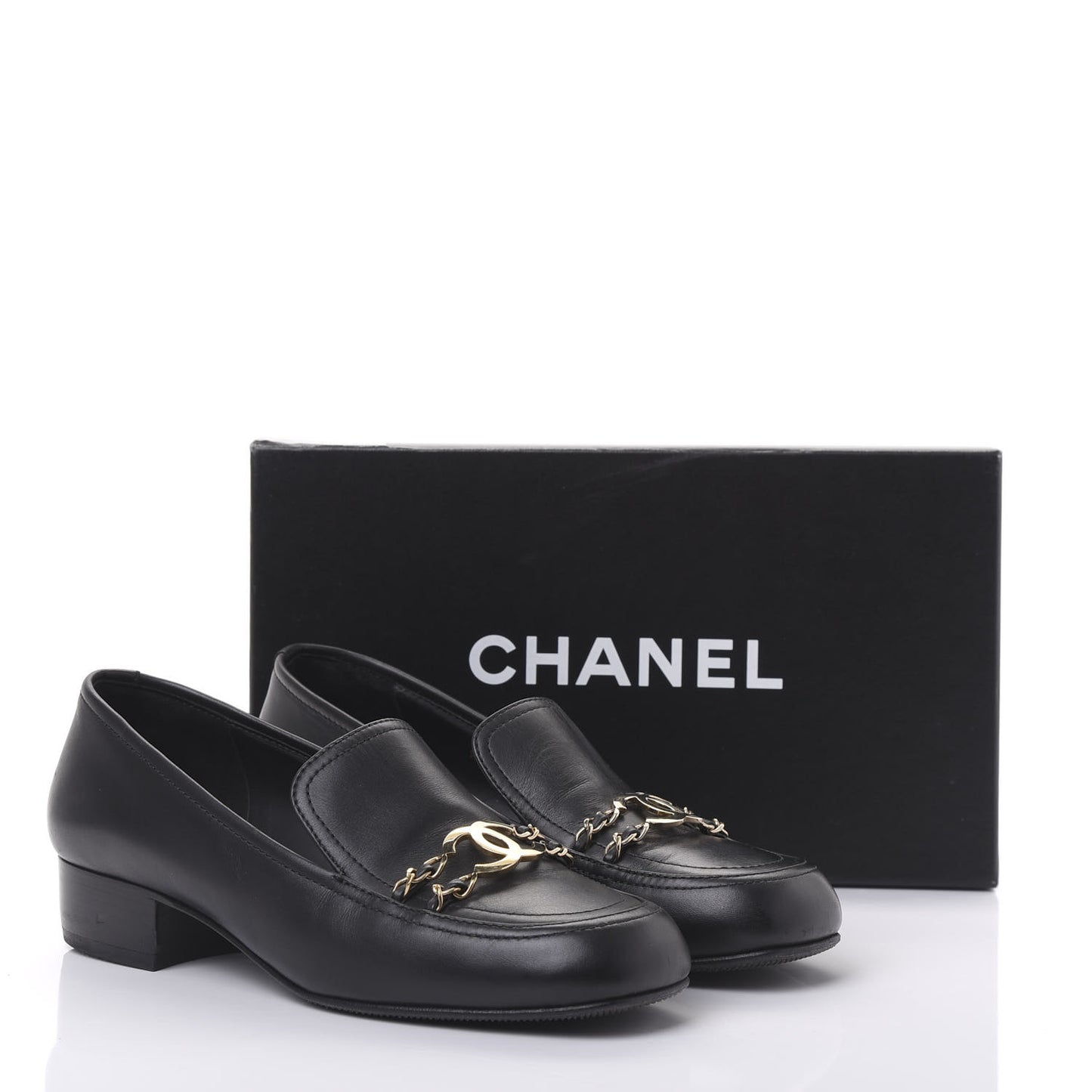 Calfskin CC Mocassin Loafers 38.5 Black
