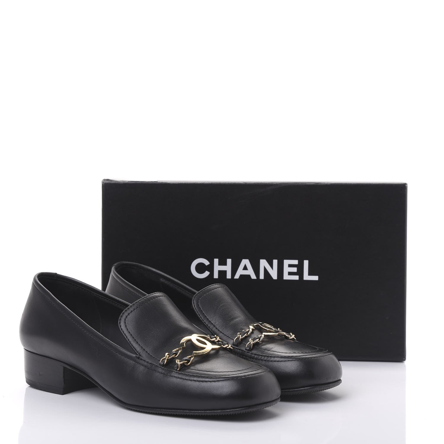 Chanel Calfskin CC Mocassin Loafers 38.5 Black 9 of 9