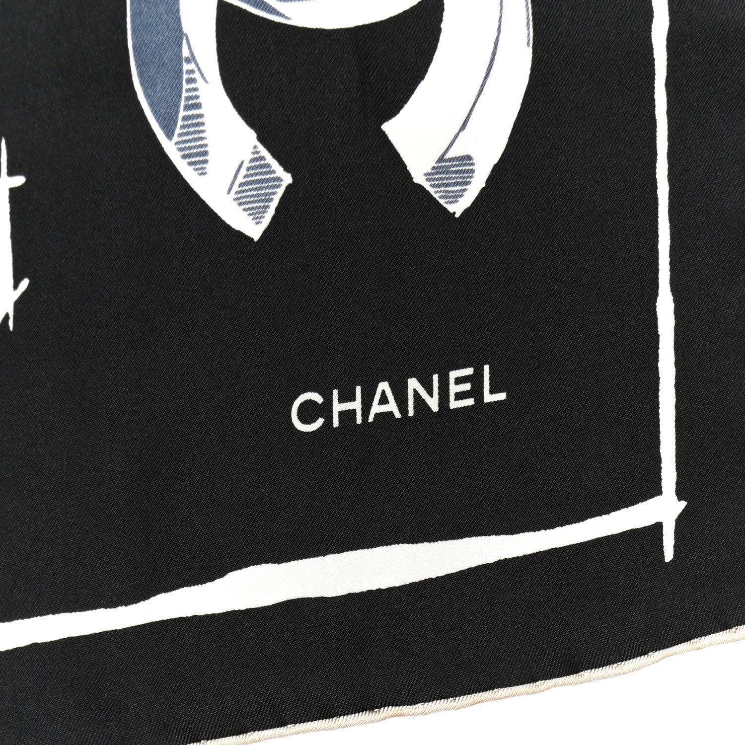 Chanel Silk Scarf CC Logo Black Blue White 2 of 3