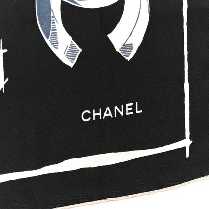 Chanel Silk Scarf CC Logo Black Blue White 2 of 3