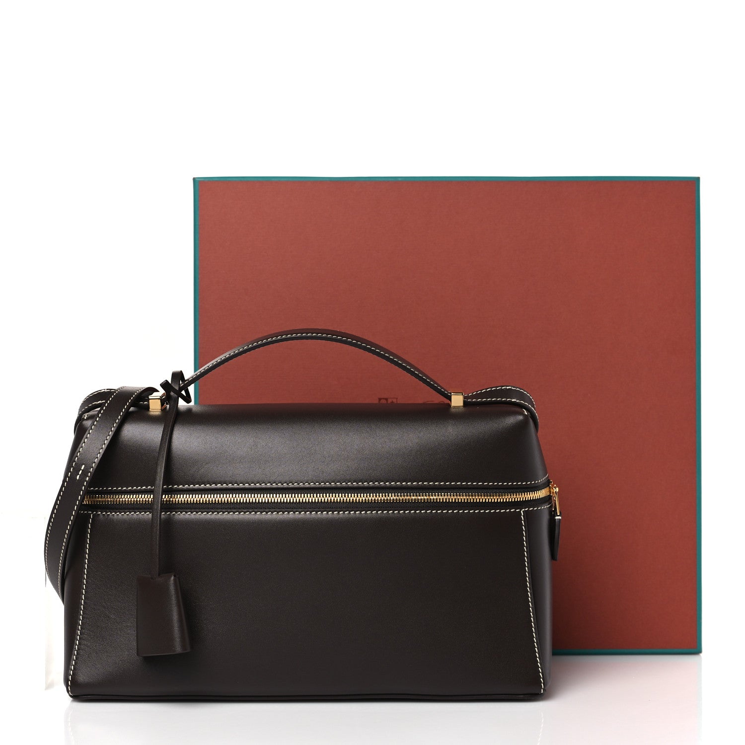 Loro Piana Smooth Calfskin Extra Bag L27 Dark Chocolate Licorice 9 of 9