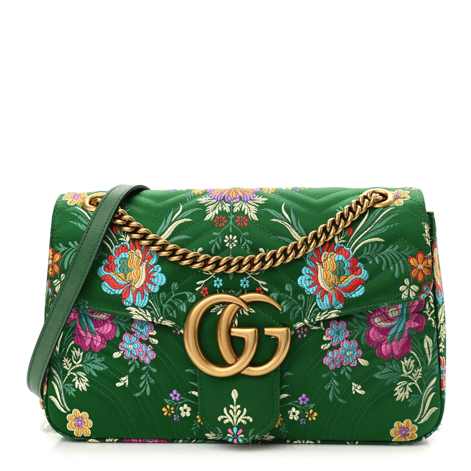 Gucci Jacquard Matelasse Floral Medium GG Marmont Shoulder Bag Green 1 of 10