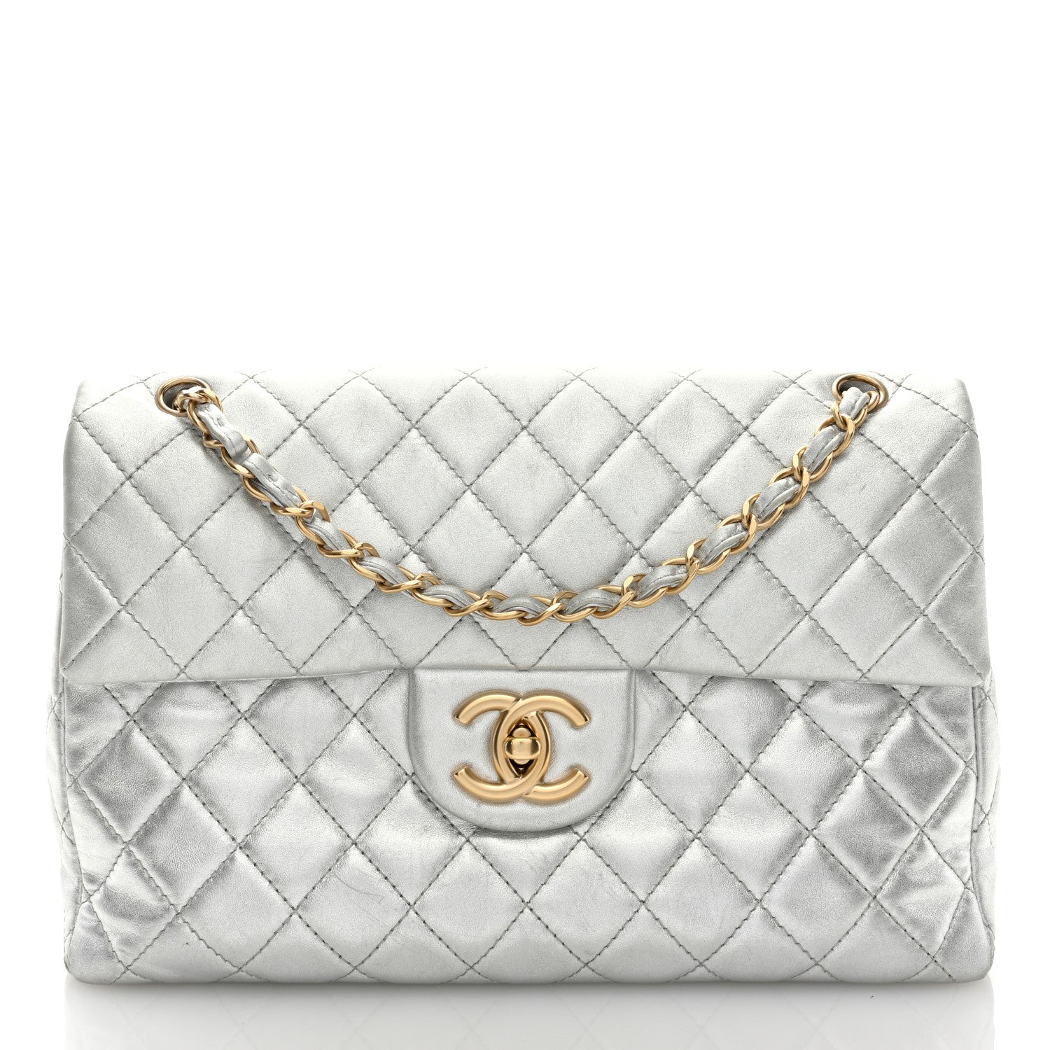 Chanel Metallic Lambskin Quilted Maxi Single Flap Silver 1 of 10