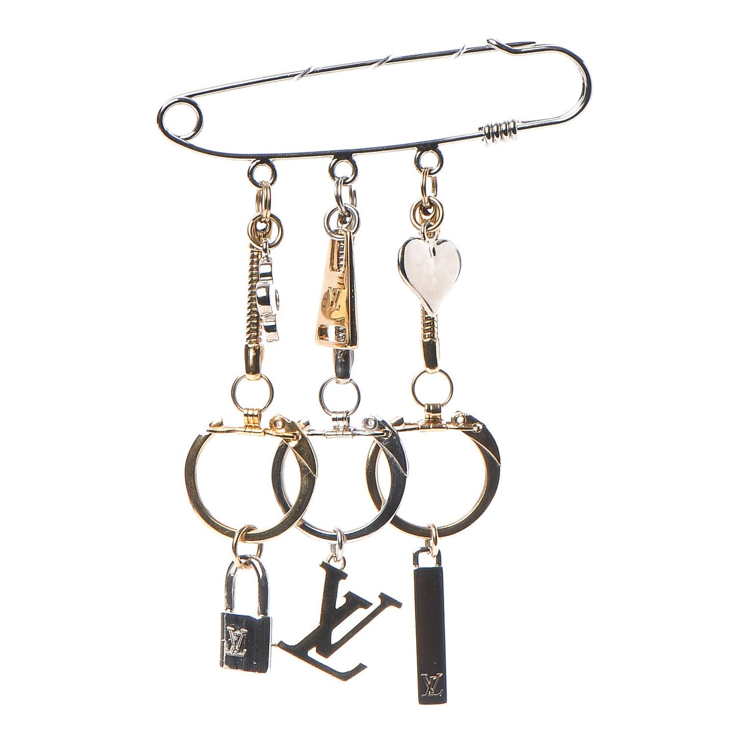 Charm Safety Pin Brooch Silver