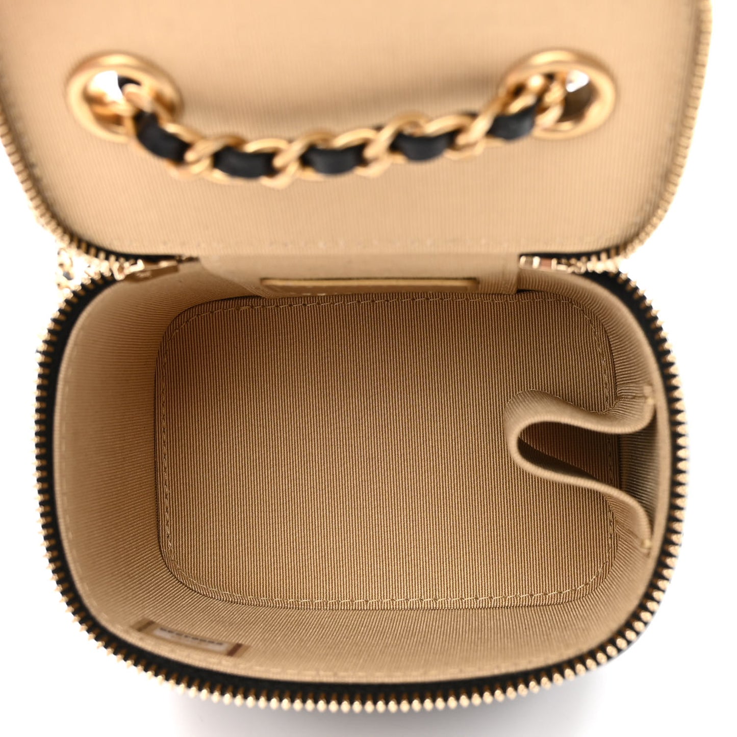 Lambskin Quilted Mini Pearl Crush Vanity Case With Chain Black