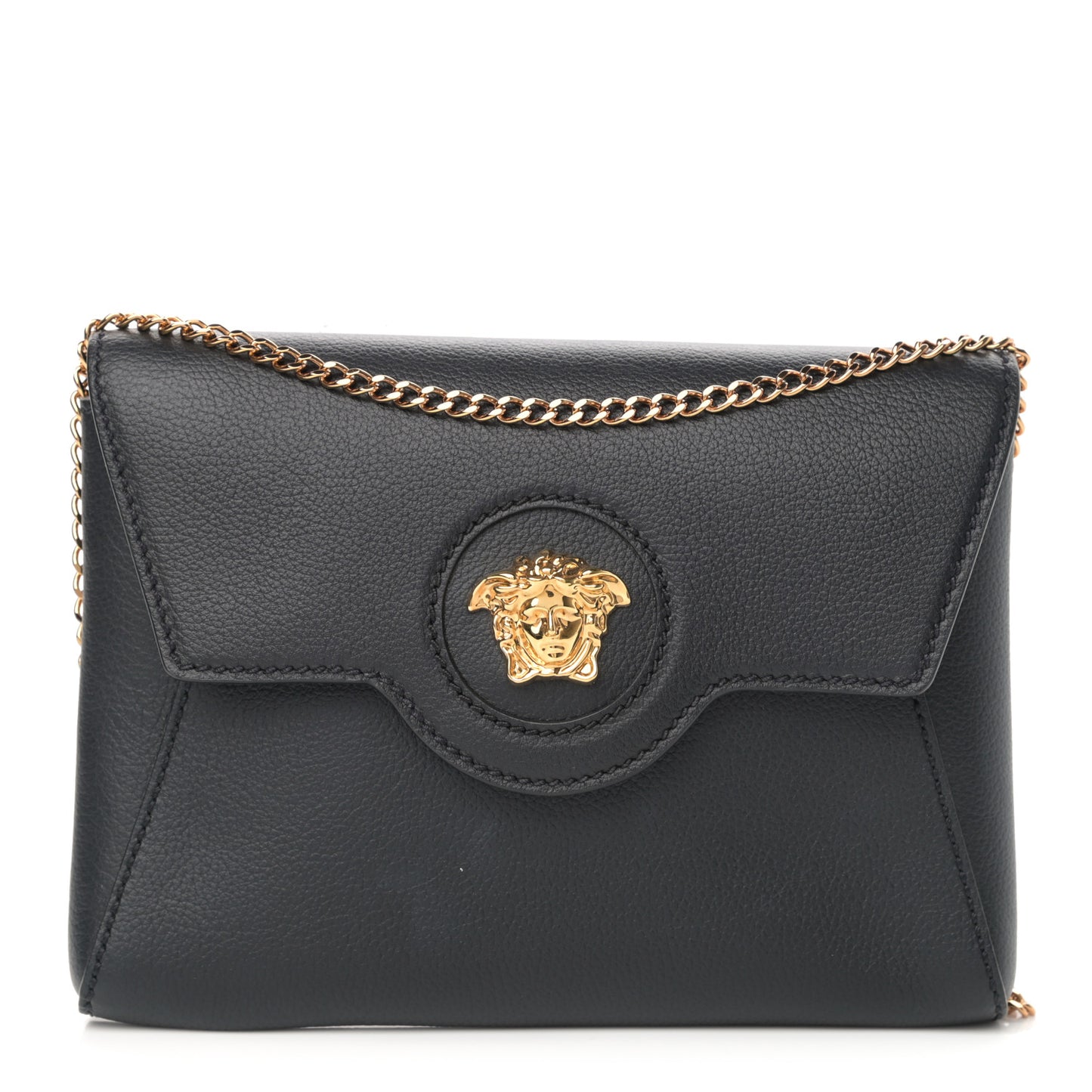 Grained Calfskin La Medusa Chain Crossbody Bag Black
