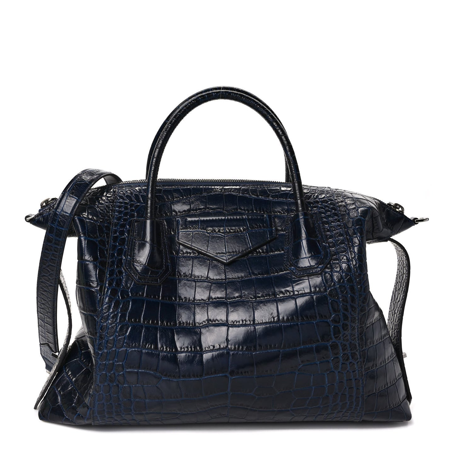 Calfskin Crocodile Embossed Medium Soft Antigona Navy