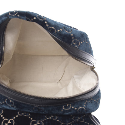 Gucci Velvet GG Monogram Textured Calfskin Web Small Double Buckle Backpack Blue Beige Black 4 of 9