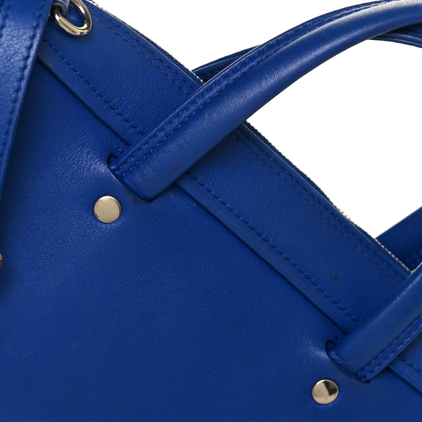 Shiny Day Calfskin Logo XS Triangle Chain Duffle Bleu Roi White