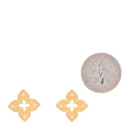 Roberto Coin 18K Yellow Gold Diamond Medium Venetian Princess Satin Finish Flower Stud Earrings 2 of 4