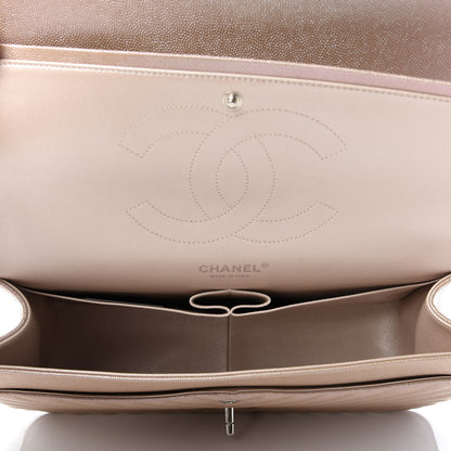 Chanel Metallic Caviar Chevron Quilted Jumbo Double Flap Light Gold 5 of 9