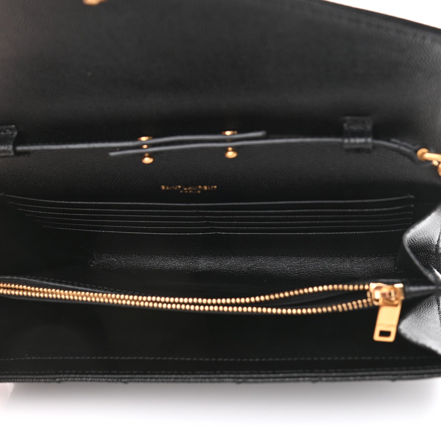 Saint Laurent Grain De Poudre Matelasse Chevron Monogram Chain Wallet Black 7 of 10