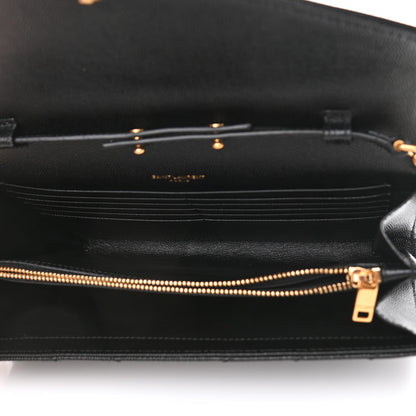 Saint Laurent Grain De Poudre Matelasse Chevron Monogram Chain Wallet Black 7 of 10