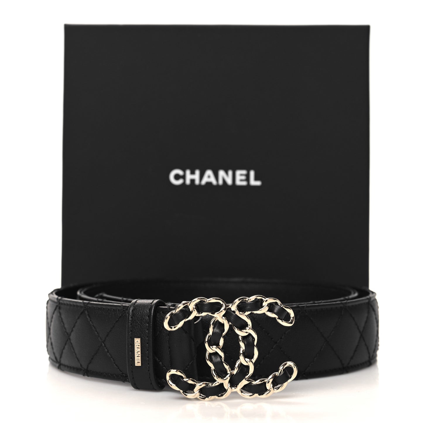 Lambskin Quilted CC Chain Belt 95 38 Black