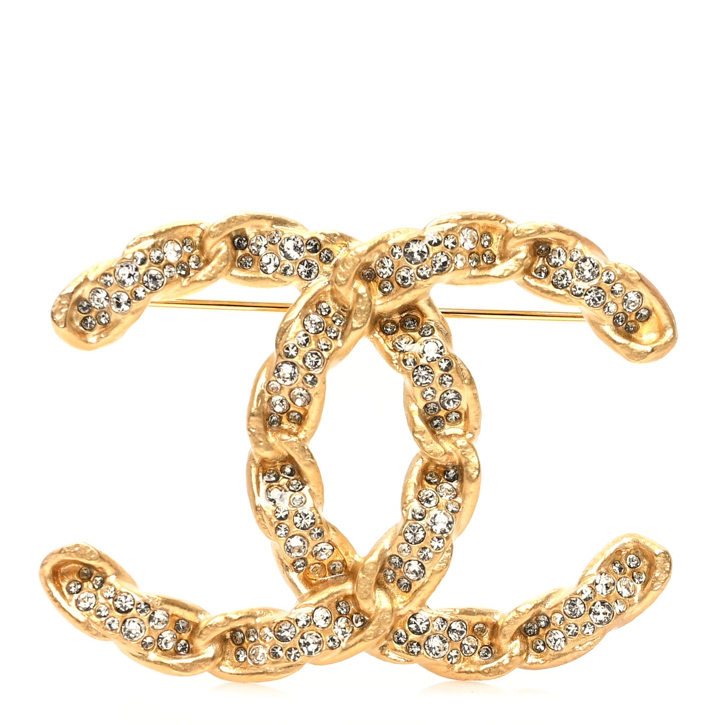 Metal Crystal CC Brooch Pin Gold Grey