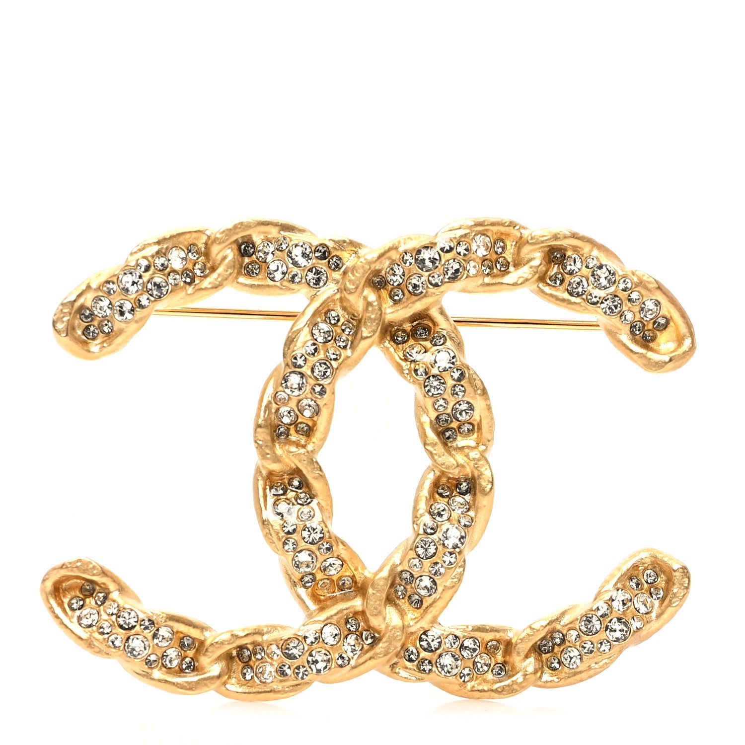 Chanel Metal Crystal CC Brooch Pin Gold Grey 1 of 4