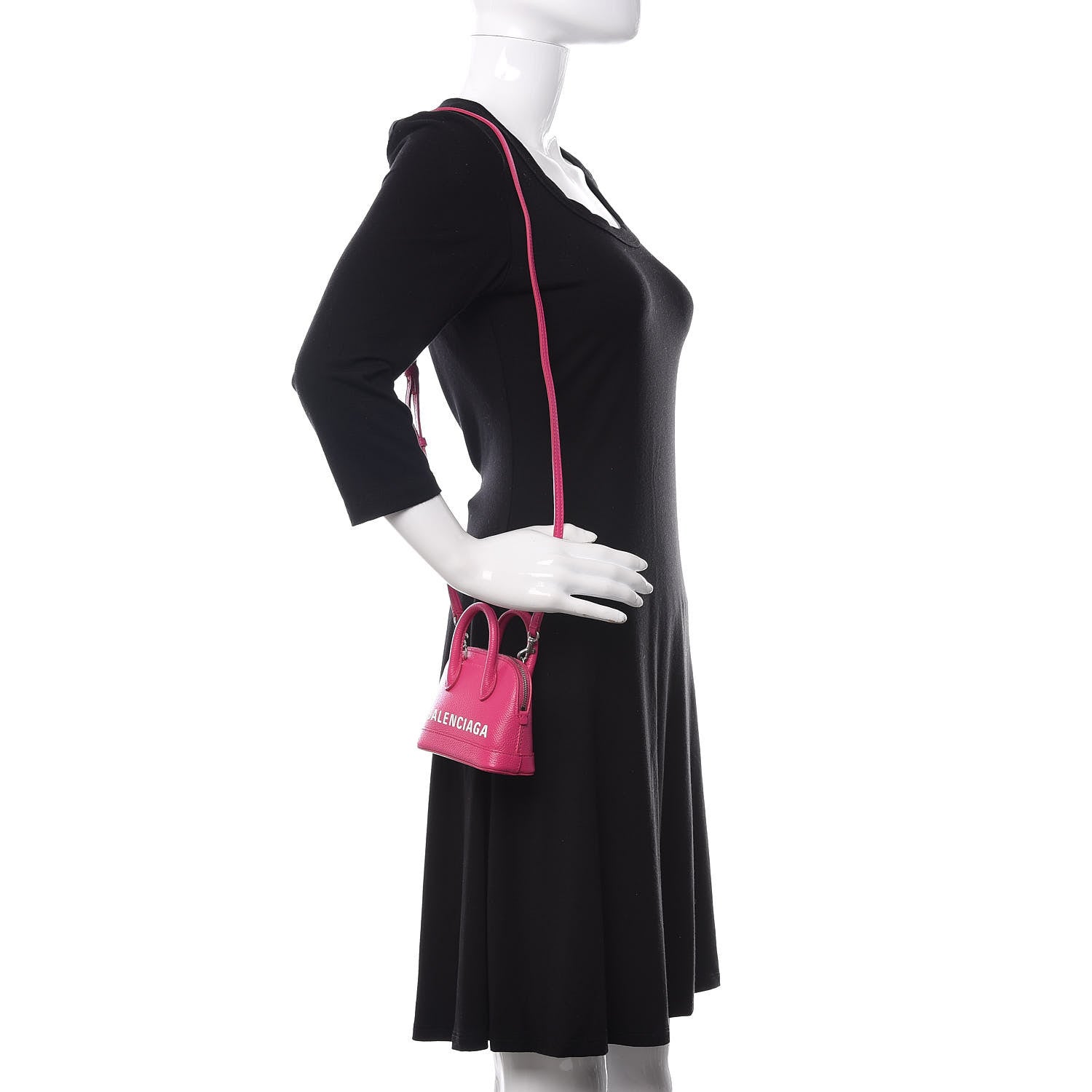 Balenciaga Grained Calfskin Logo Mini Ville Top Handle Bag Fuchsia White 2 of 9