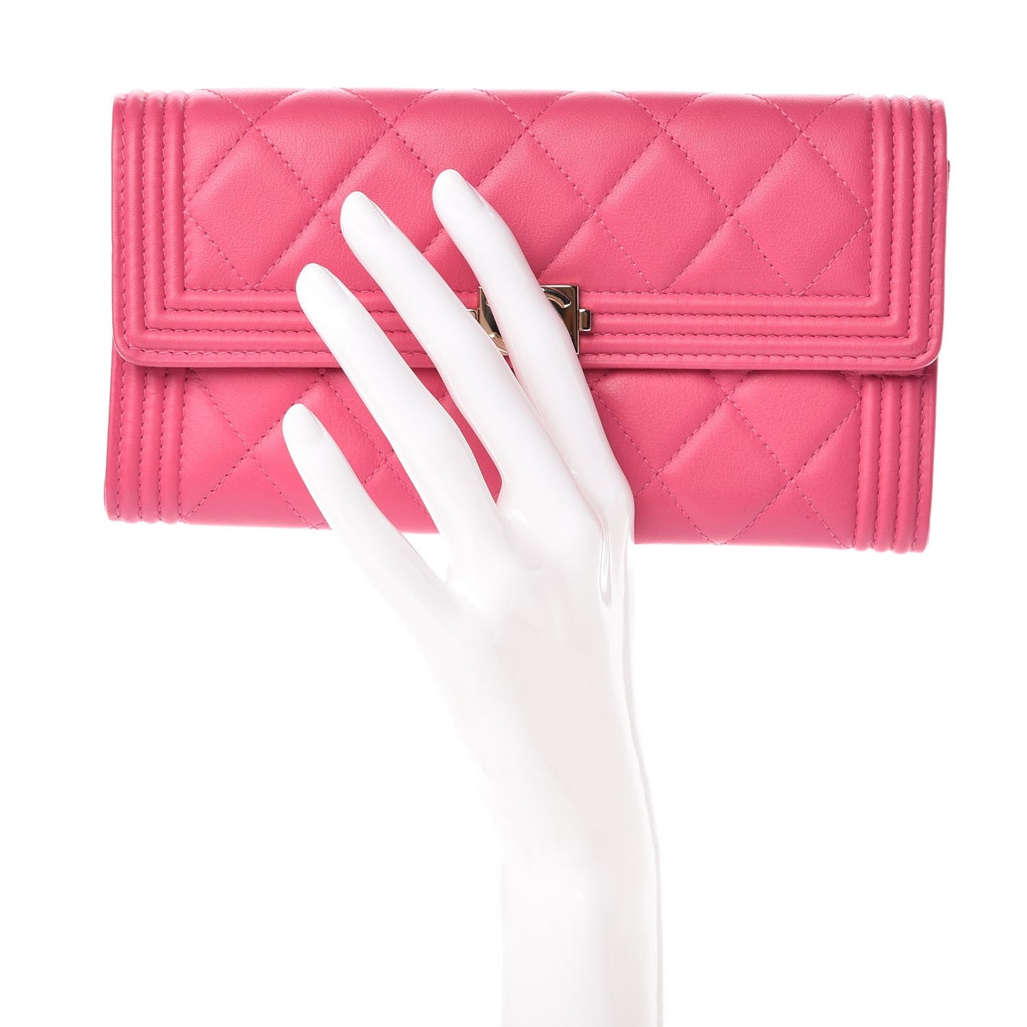 Lambskin Quilted Boy Flap Wallet Fuchsia
