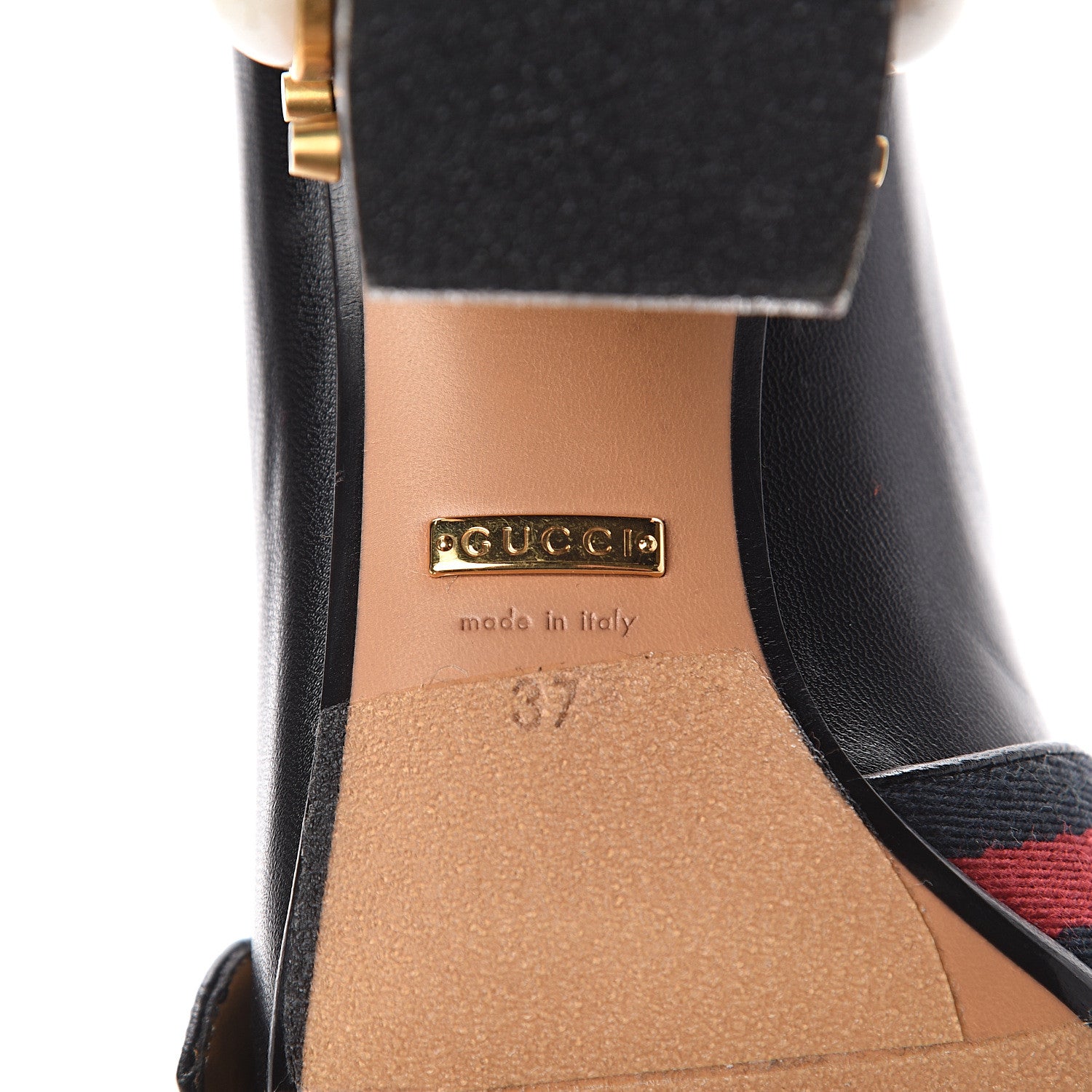 Gucci Malaga Kid Web Pearl Embellished Peyton 75mm Loafer Pumps 37 Black 6 of 6