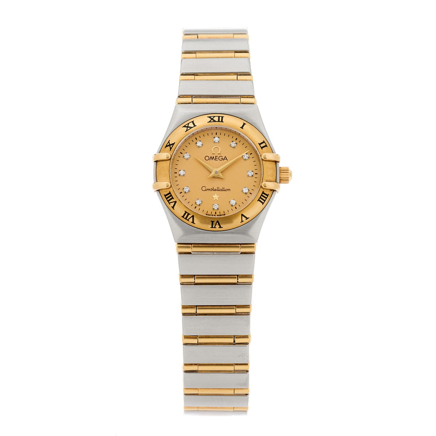 Stainless Steel 18K Yellow Gold Diamond 22mm Constellation Quartz Watch Champagne