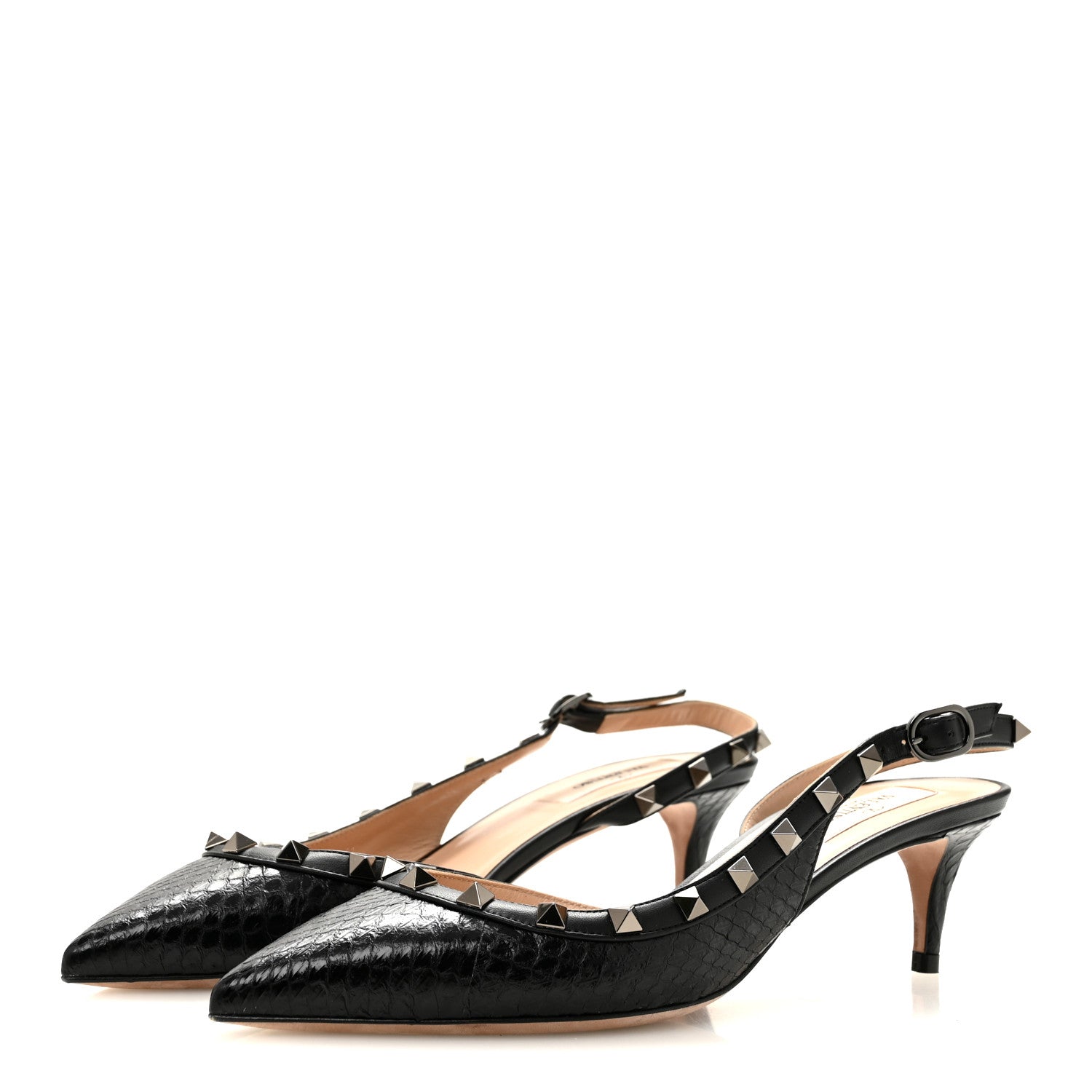 Valentino Garavani Snakeskin Rockstud Half D'Orsay Slingback 50mm Pumps 38 Black 3 of 9