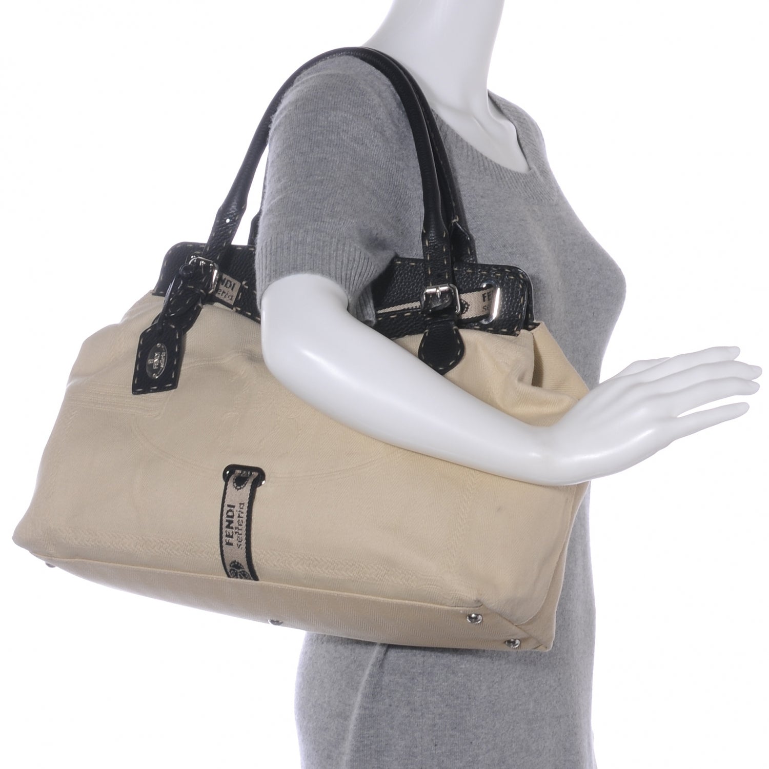 Fendi Canvas Calfskin Romano Selleria Villa Borghese Equestrian Satchel 2 of 8