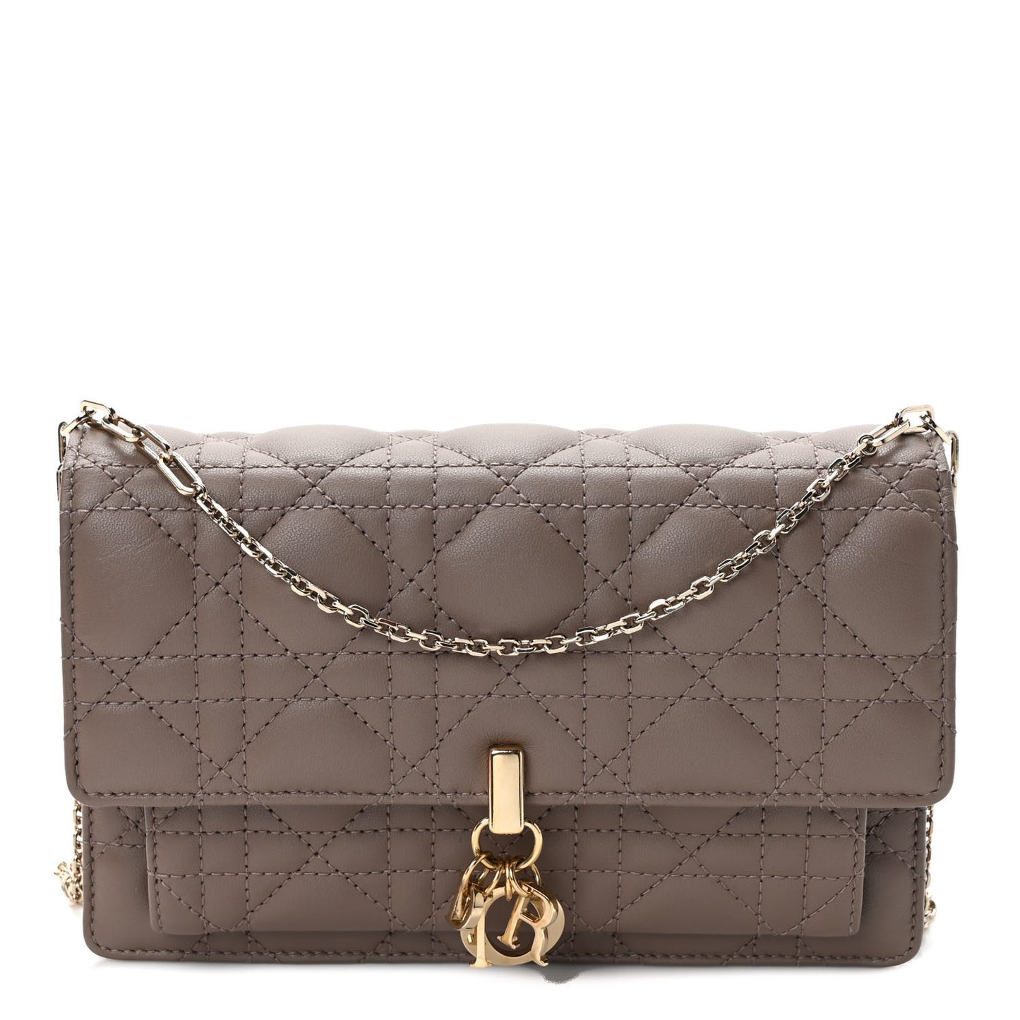 Lambskin Chain Lady Dior Chain Pouch Warm Taupe