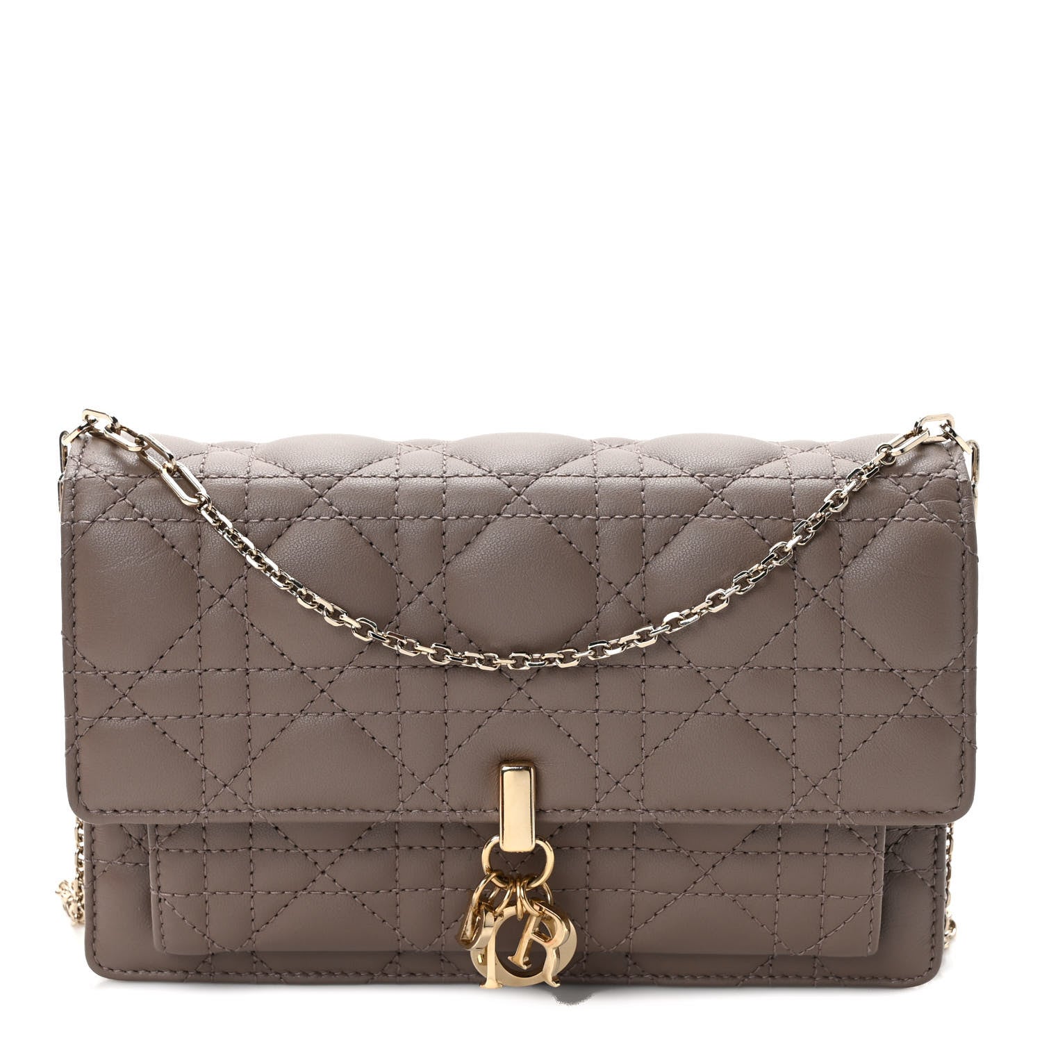 Christian Dior Lambskin Chain Lady Dior Chain Pouch Warm Taupe 1 of 9