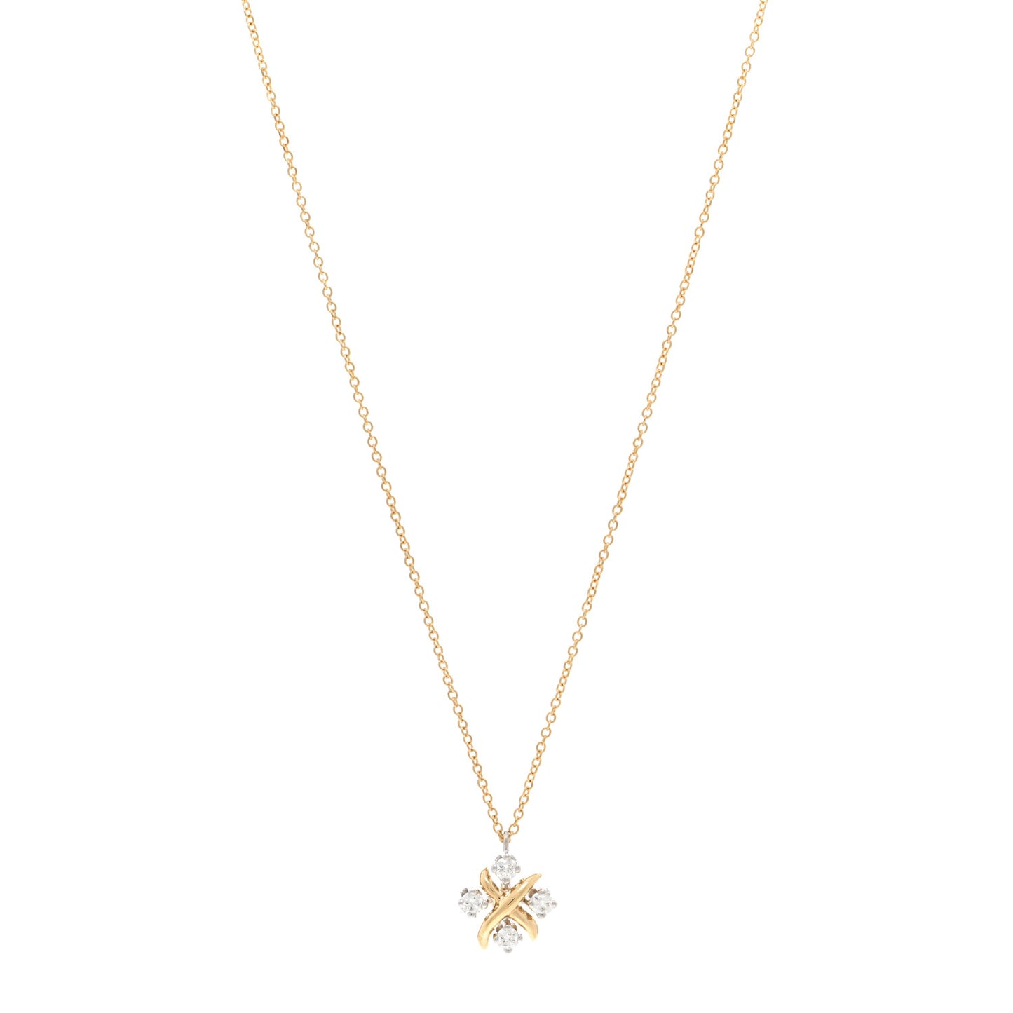 Platinum 18K Yellow Gold Diamond Schlumberger Lynn Pendant Necklace