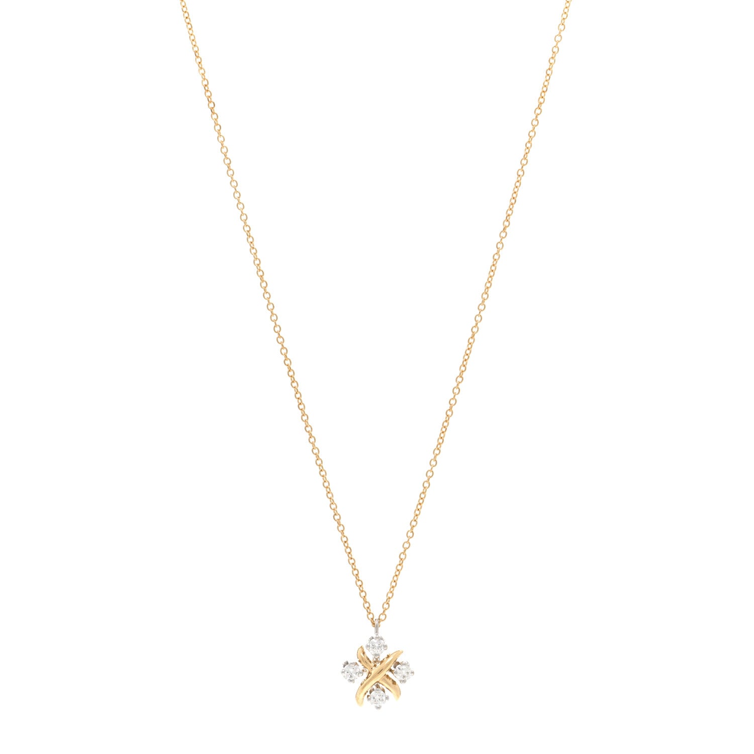 Tiffany Platinum 18K Yellow Gold Diamond Schlumberger Lynn Pendant Necklace 1 of 5