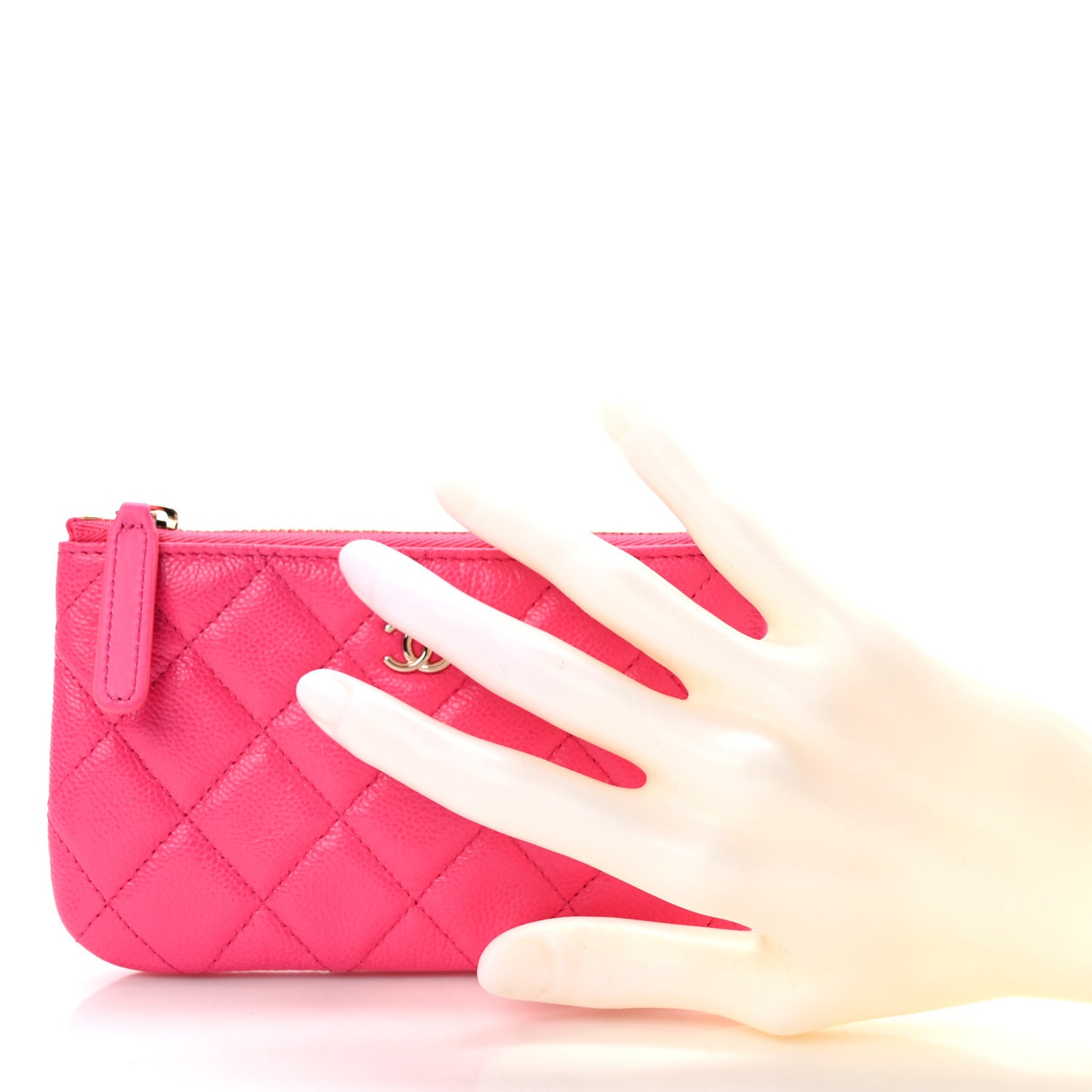 Caviar Quilted Small Cosmetic Case Fuchsia