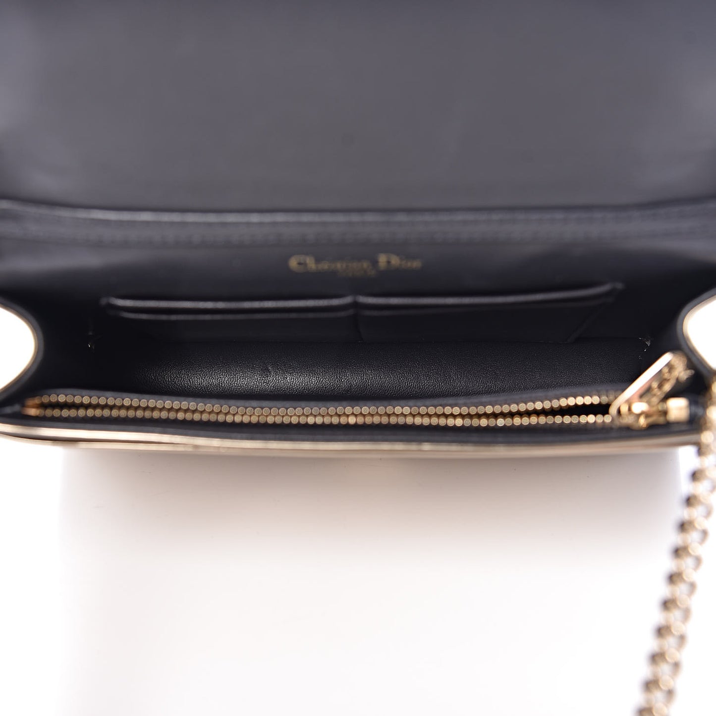 Metallic Patent Micro-Cannage Diorama Wallet on Chain Pouch Gold