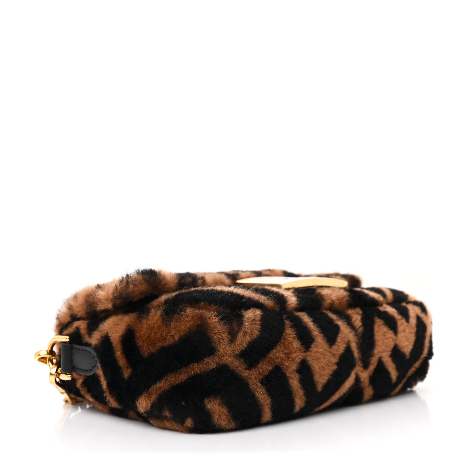 Fendi Shearling Vitello Dolce Macro FF 1974 Mini Baguette Tobacco Black 4 of 11