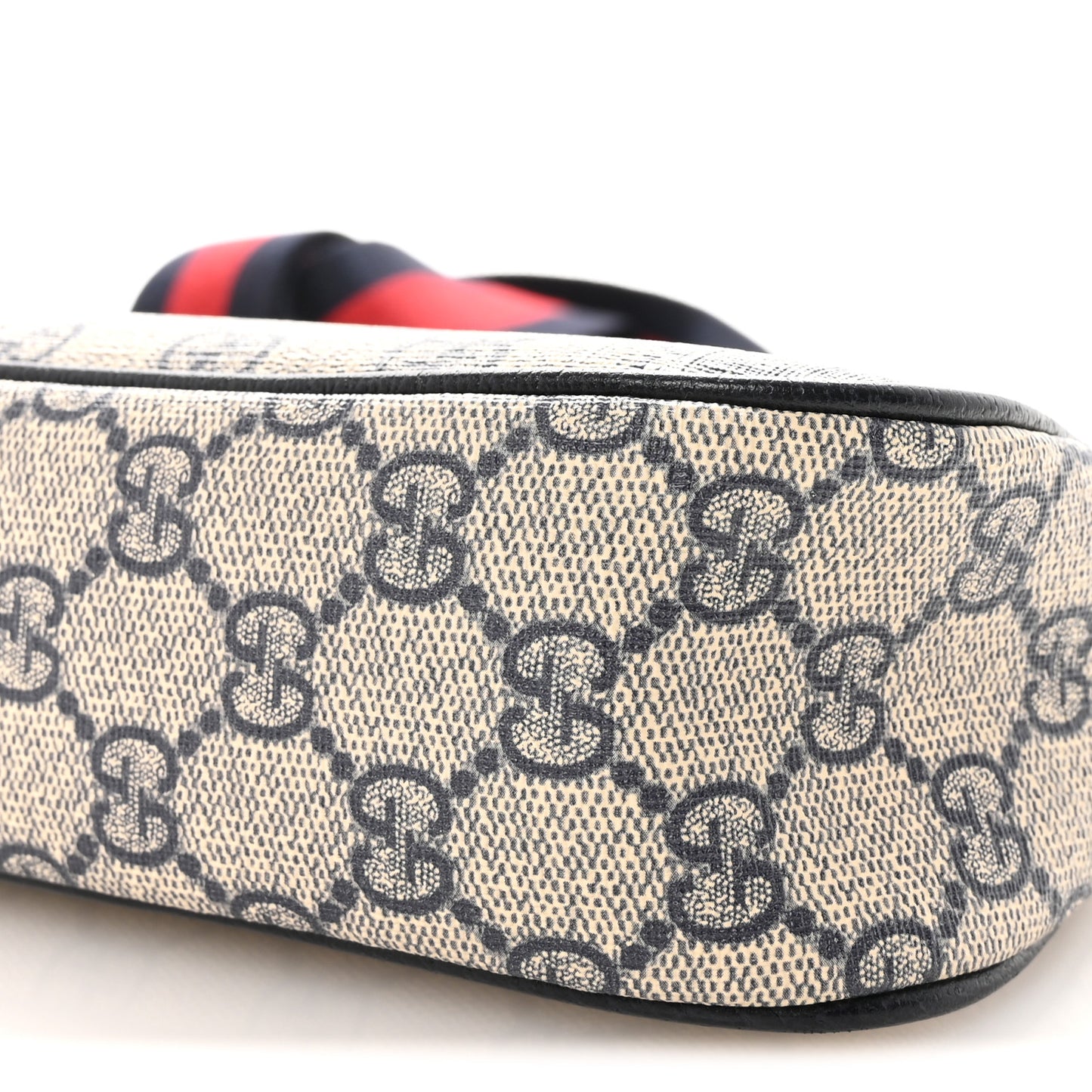 GG Supreme Monogram Textured Dollar Calfskin Web Small Ophidia GG Handbag Beige Blue Beige Blue