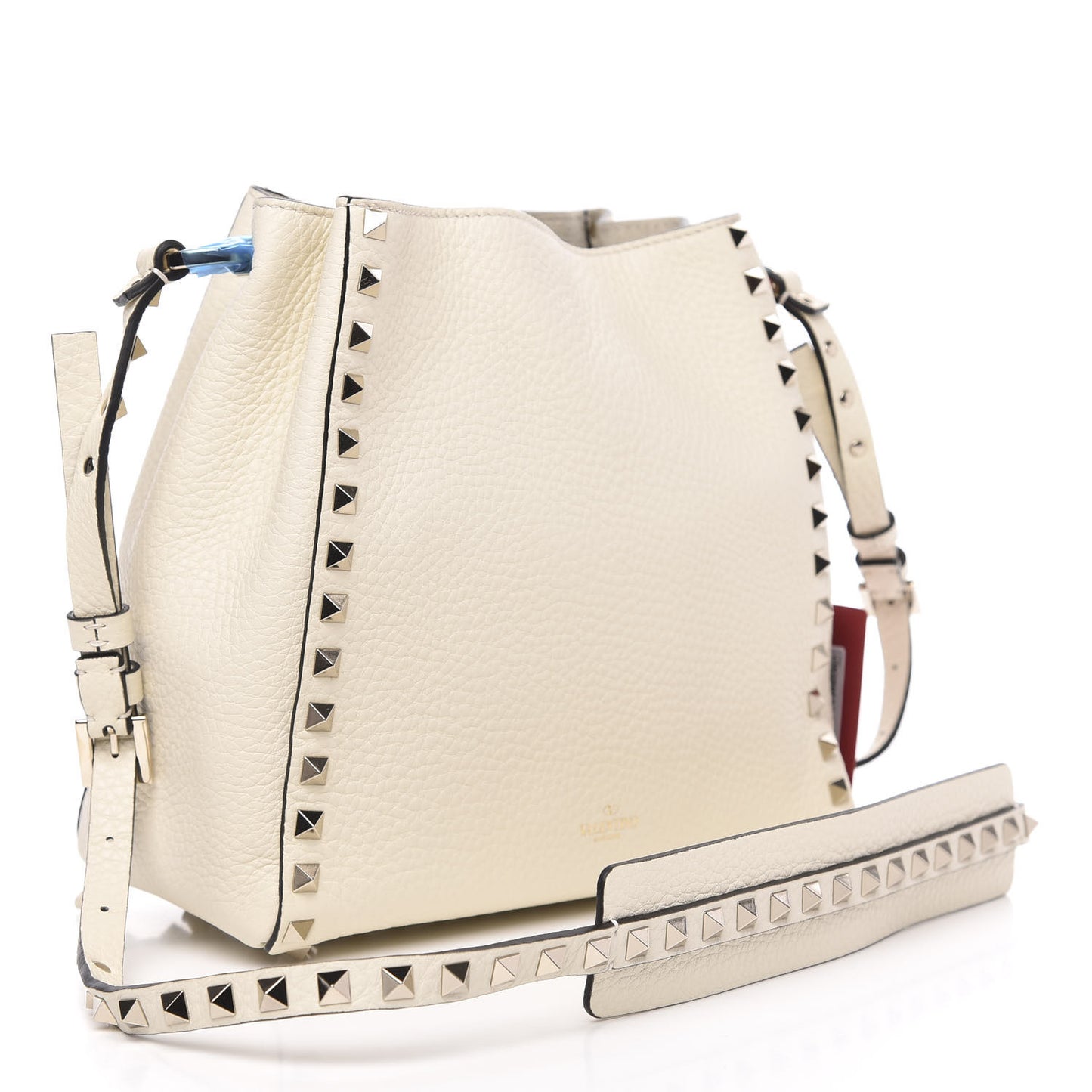 Grained Calfskin Rockstud Bucket Bag Ivory