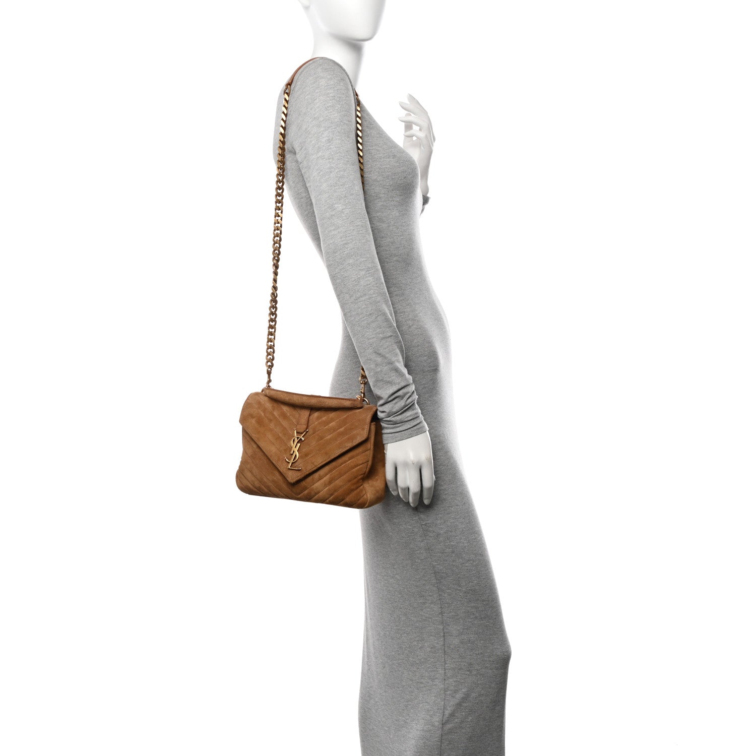 Saint Laurent Suede Matelasse Chevron Monogram Medium College Bag Cinnamon 2 of 11