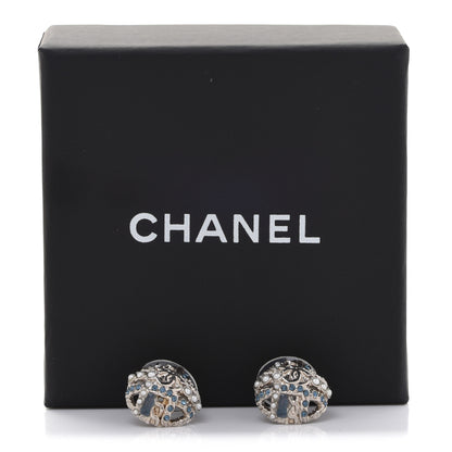 Chanel Crystal Pearl CC Round Earrings Gold Blue 5 of 5