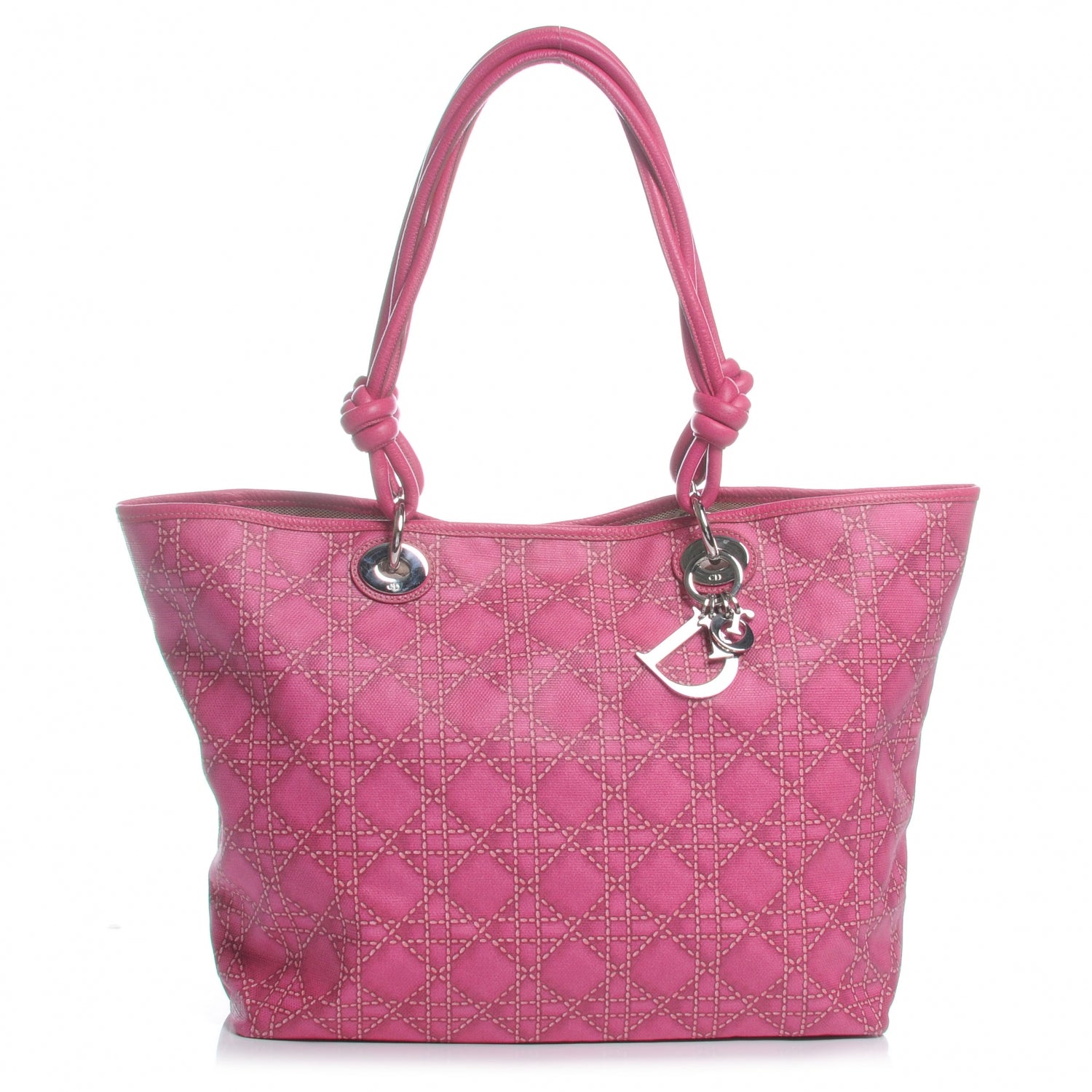 Christian Dior Coated Canvas Cannage Print Cherie Tote Pink 1 of 7