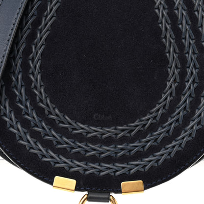 Chloe Suede Calfskin Braided Mini Marcie Round Crossbody Bag Navy 6 of 10