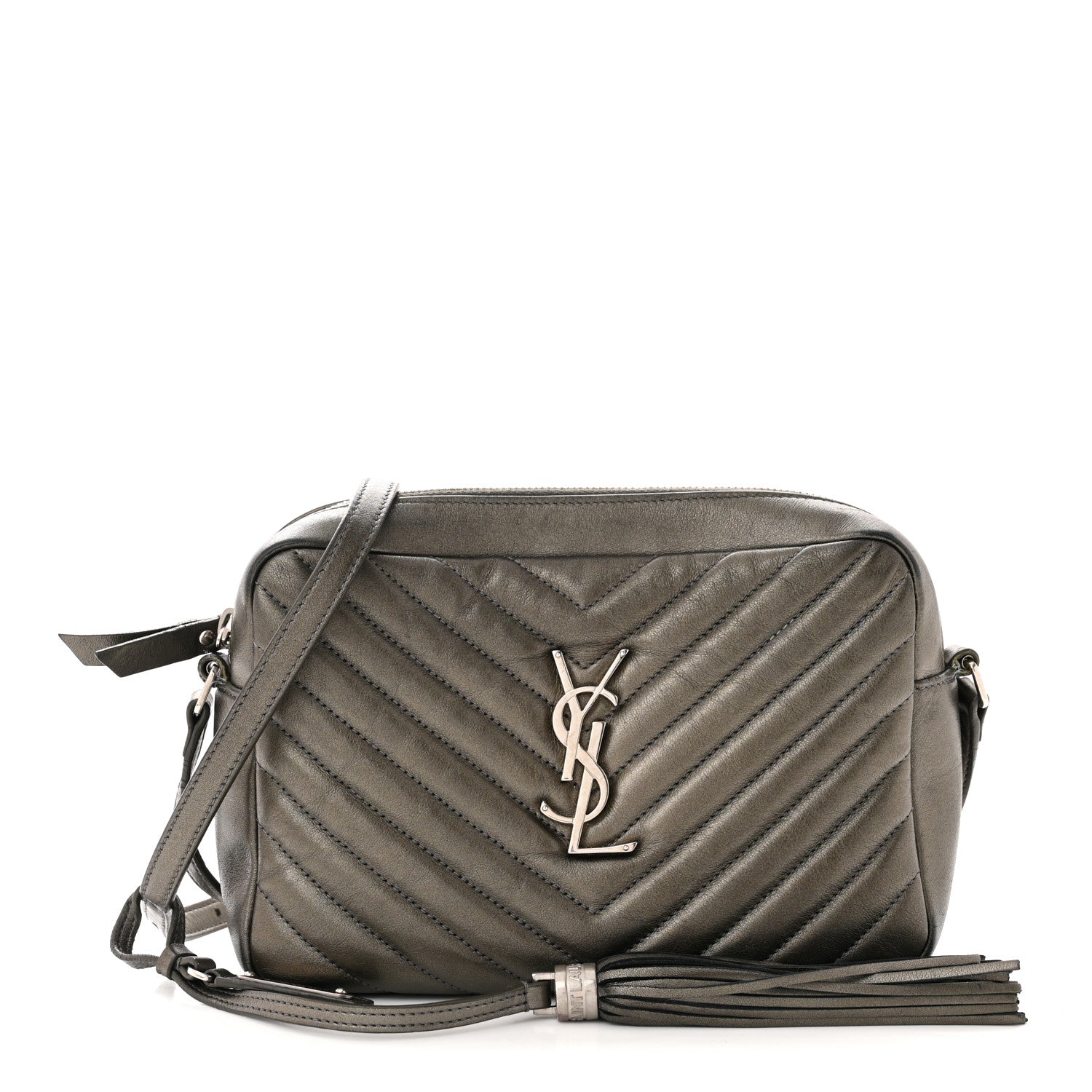 Saint Laurent Metallic Calfskin Matelasse Monogram Lou Camera Bag Silver 1 of 17