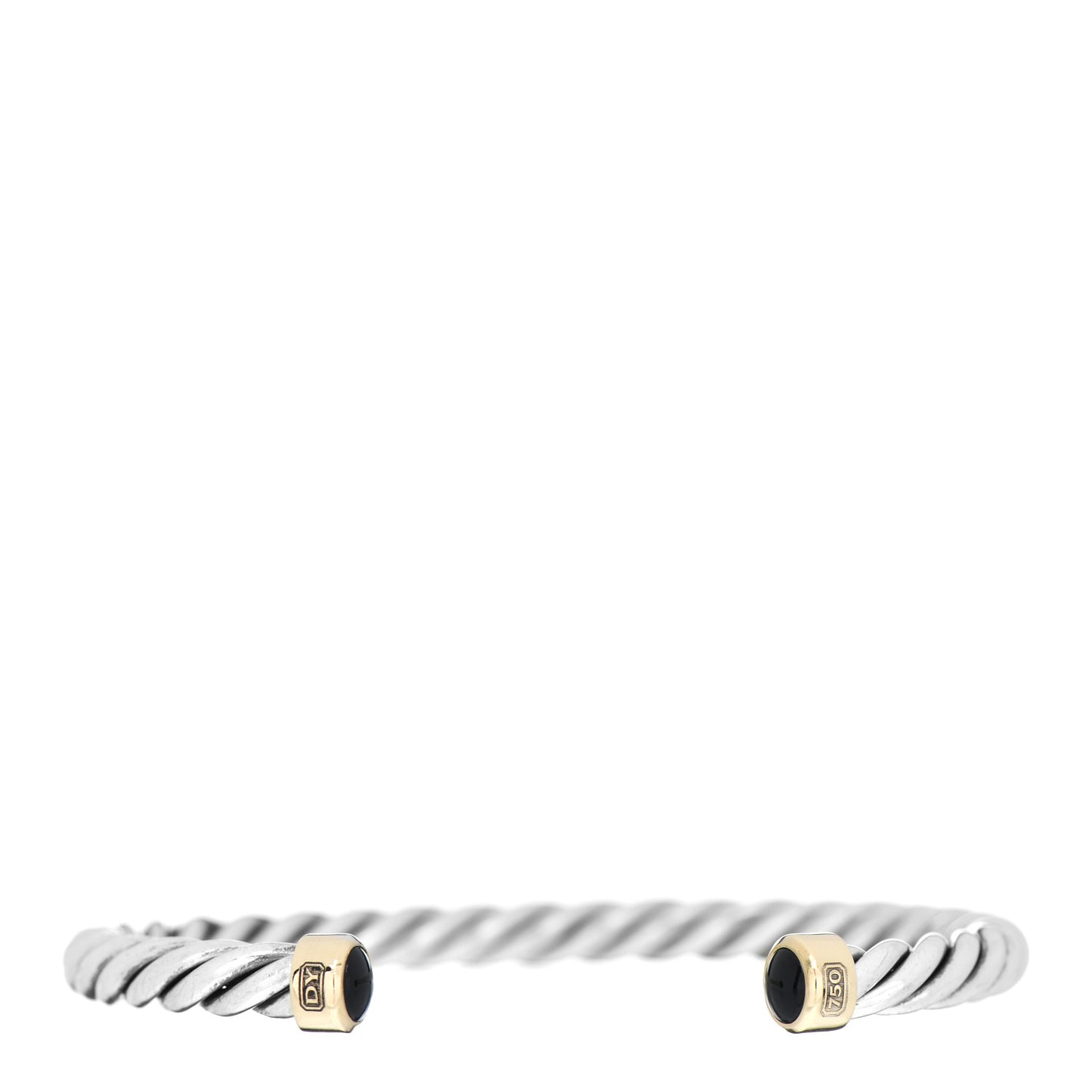 Sterling Silver 18K Yellow Gold Onyx 6mm Cable Classic Cuff Bracelet