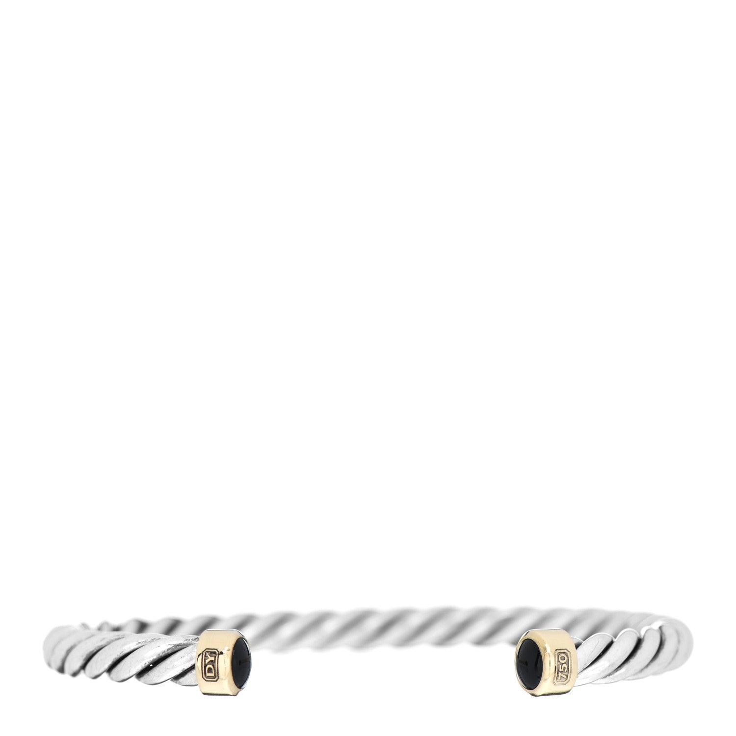David Yurman Sterling Silver 18K Yellow Gold Onyx 6mm Cable Classic Cuff Bracelet 1 of 3