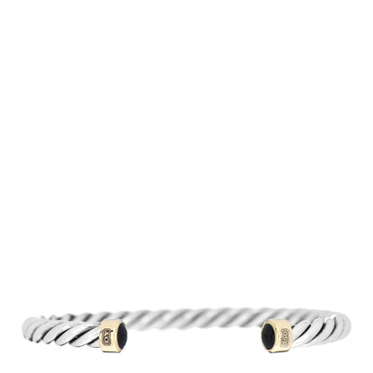 David Yurman Sterling Silver 18K Yellow Gold Onyx 6mm Cable Classic Cuff Bracelet 1 of 3