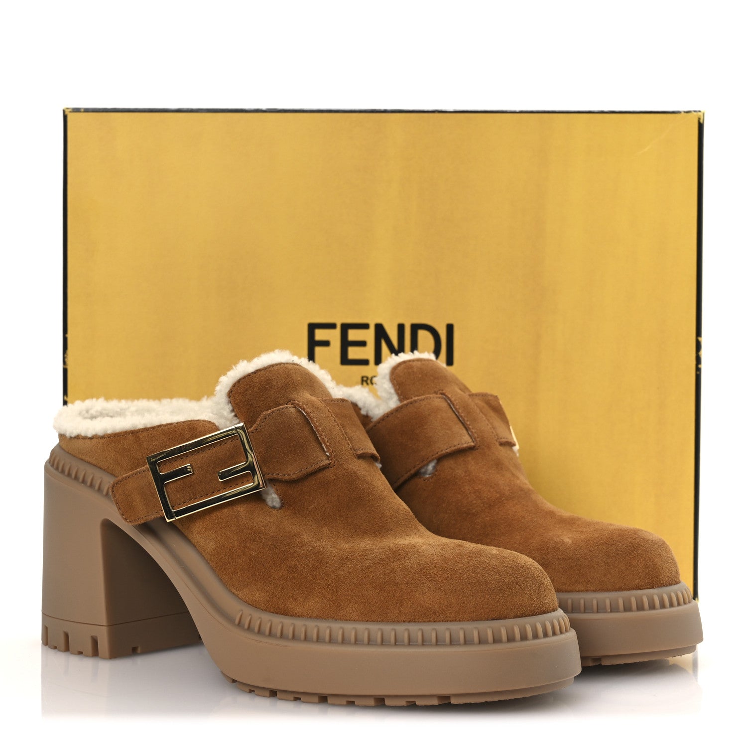 Fendi Suede Shearling Clogs 39.5 Caramel Latte 11 of 11